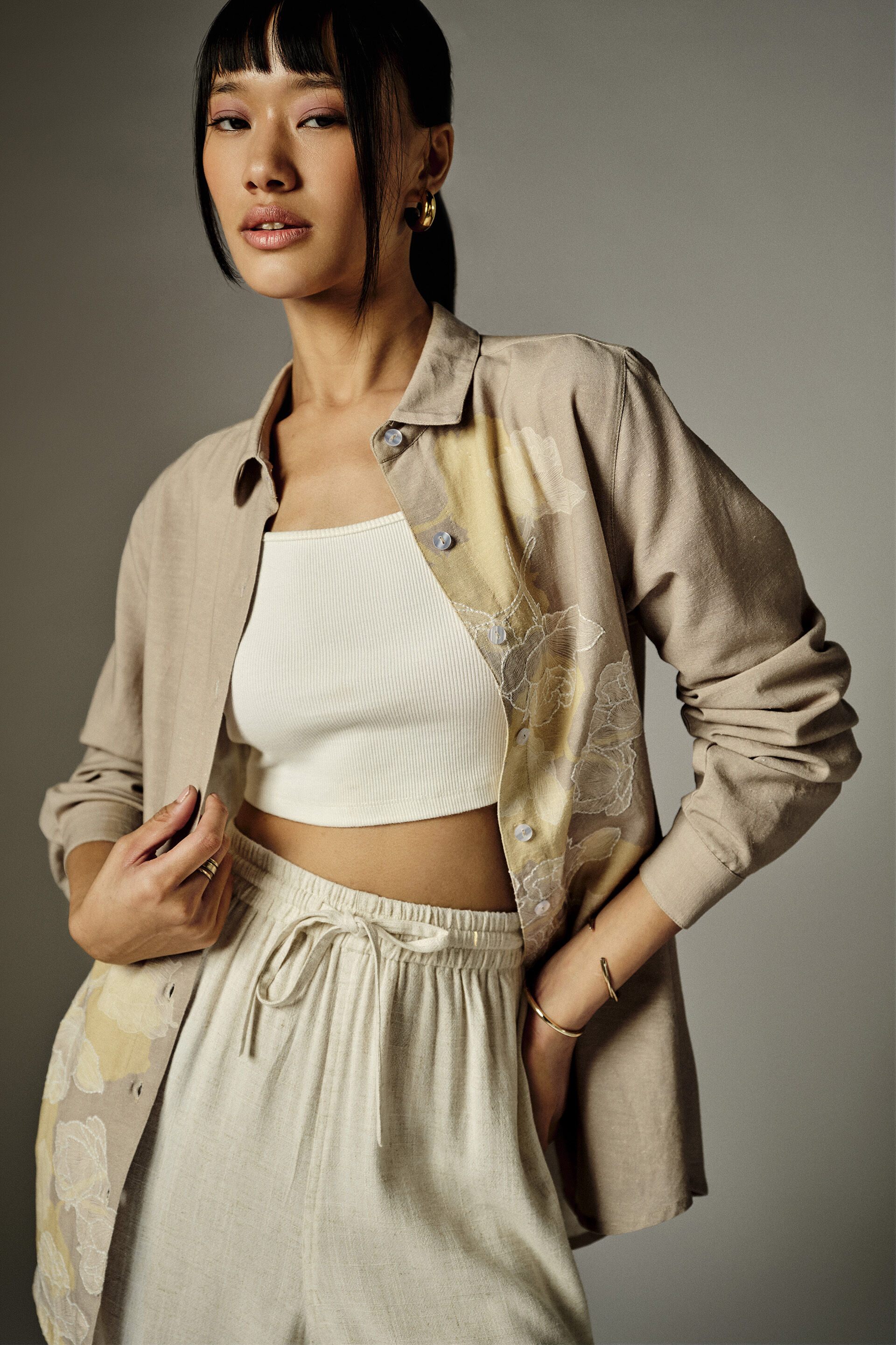 Nathalie Beige Embroidered Shirt, Beige, image 2